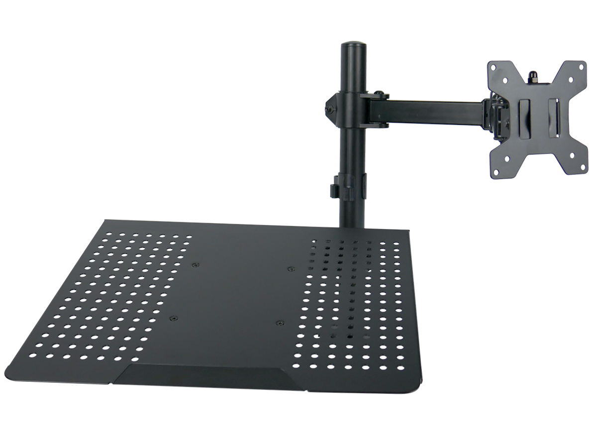 Single-arm monitor mount with a laptop holder